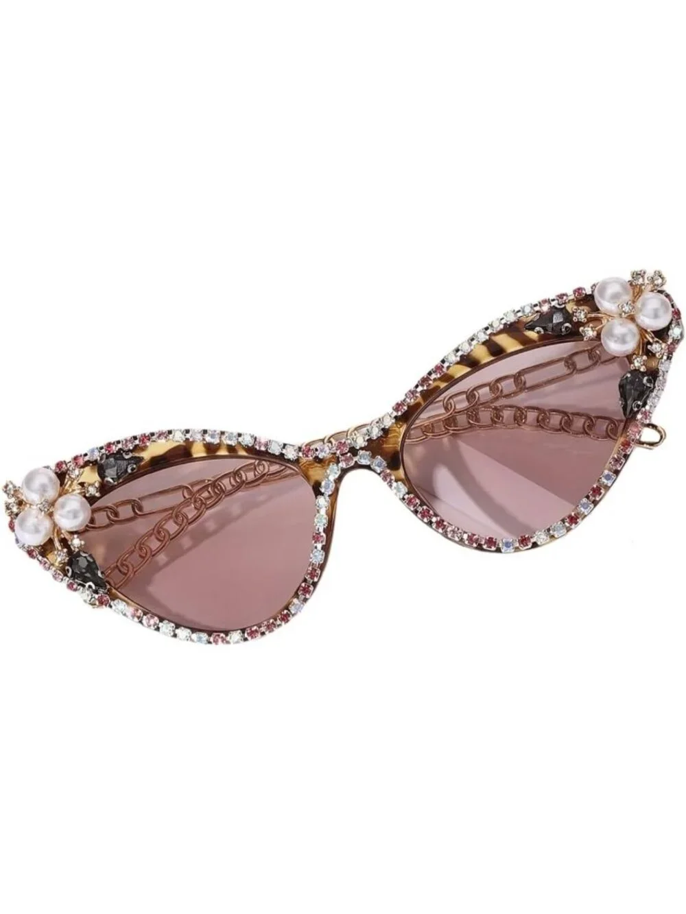 Cat Eye Rhinestone Sunglasses - Lightweight Retro Small Frame for Vacation